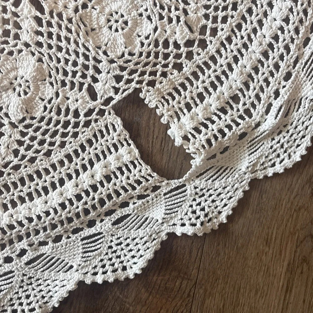 Vintage Handmade White Crochet Doily IMPERFECT Large Lace Table Topper READ MORE